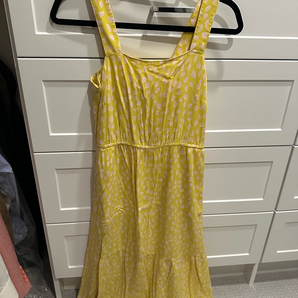 Yellow Maxi Dress with light pink/white brushed look dots
